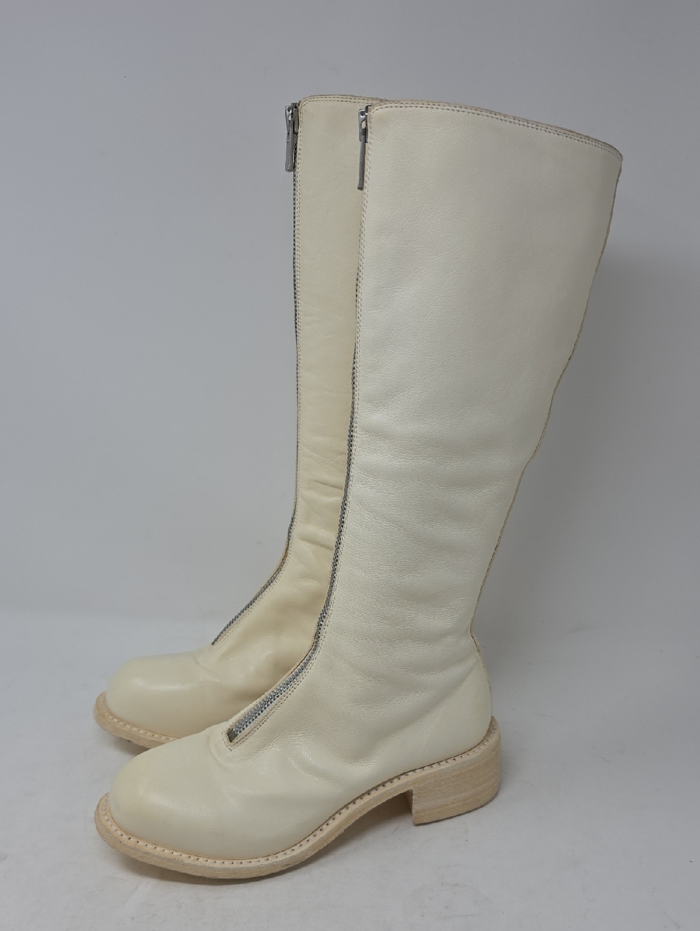 Guidi Cream Front-Zip Knee Leather Boots Size 37